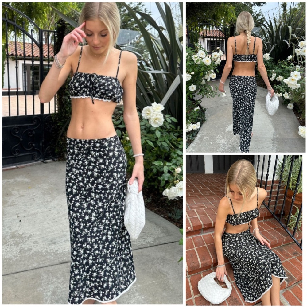 Floral Black Skirt Set